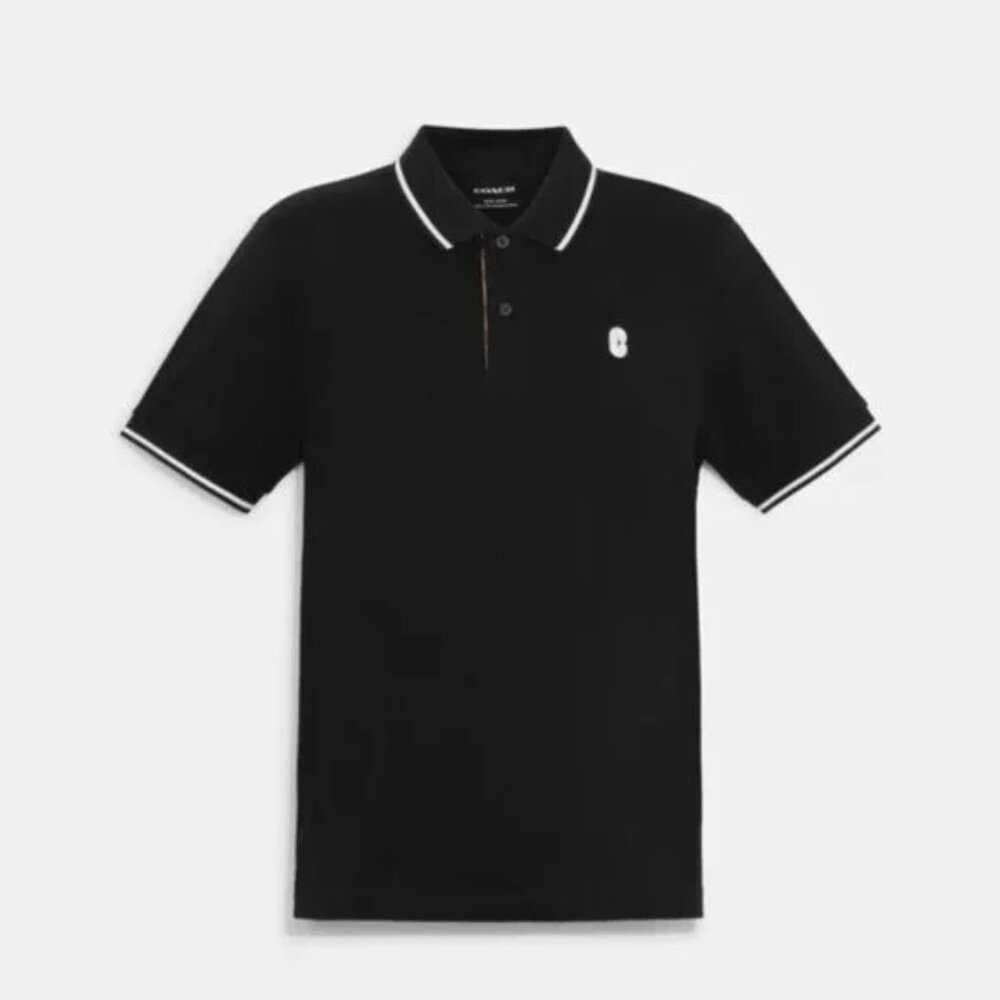 Coach Polo Shirt XXL Black Signature Logo Cotton